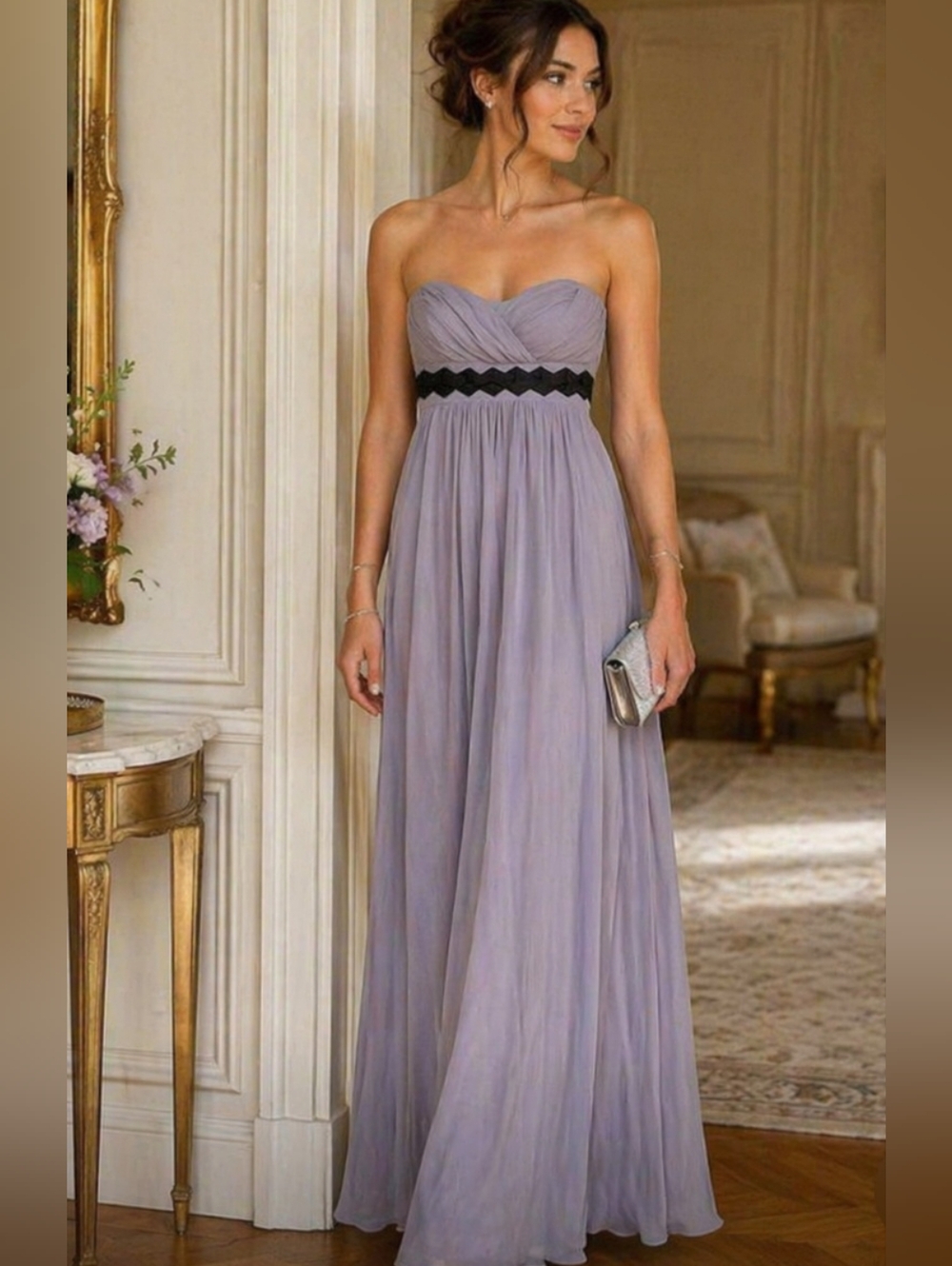 BCBGeneration Lavender Strapless Chiffon Floor Length Formal Gown NWOT Size 0